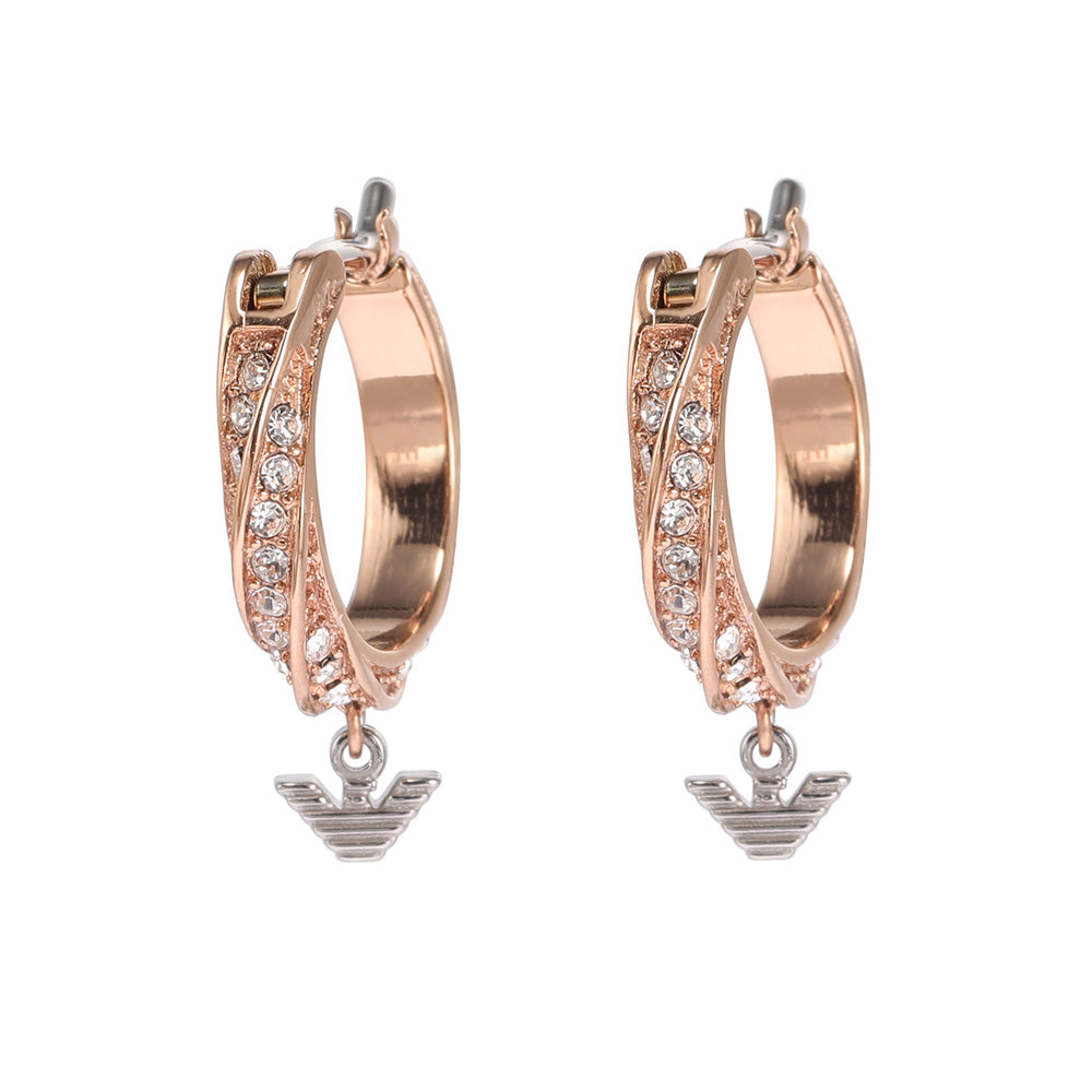 Emporio Armani Rose Gold - Coated Stainless Steel Sentimental Logo Circular Hoop Earrings for Women