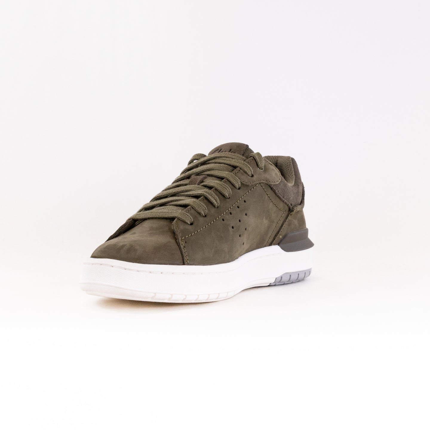 Men's Olive Nubuck Clarks Courtlite 2 Run Retro Comfortable Sneakers