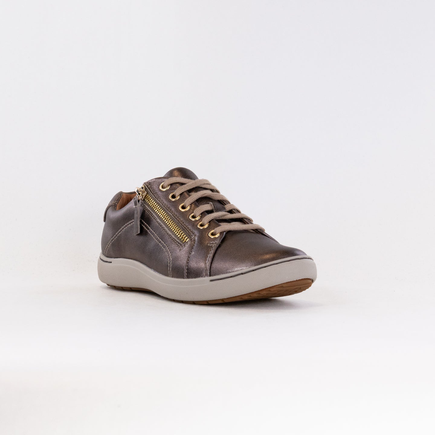 Women's Clarks Nalle Lace Sneakers in Stylish Bronze Metallic Leather