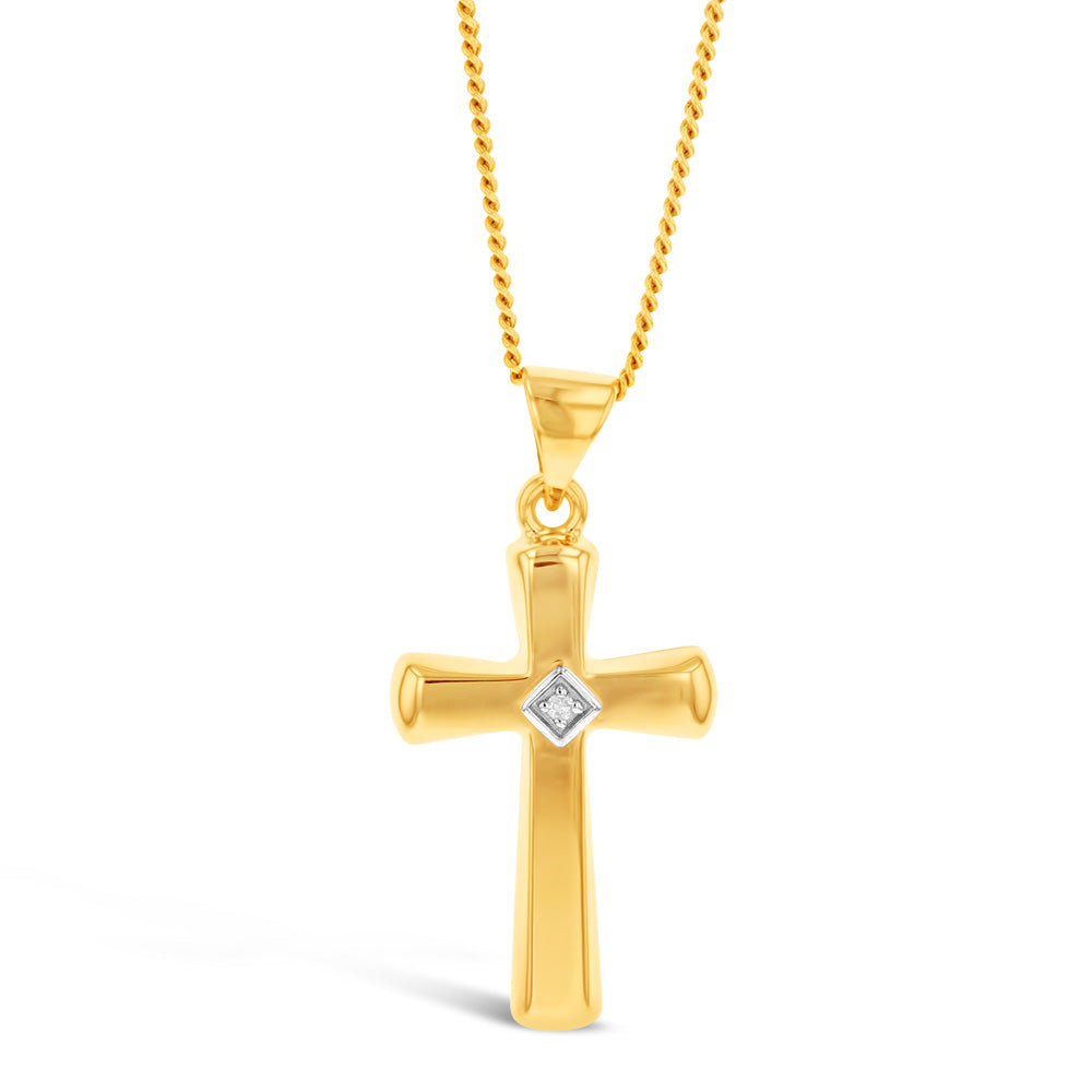 Exquisite 9 Carat Yellow Gold Diamond-Embedded Cross Pendant for Jewelry Lovers