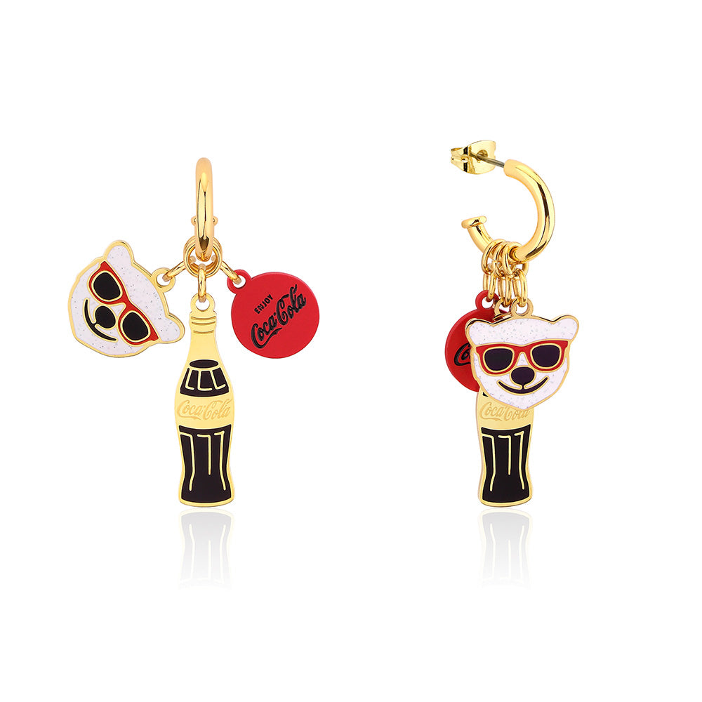Disney Gold Plated Stainless Steel 3-Piece Removable Polar Bear Charm Half Hoop Earrings