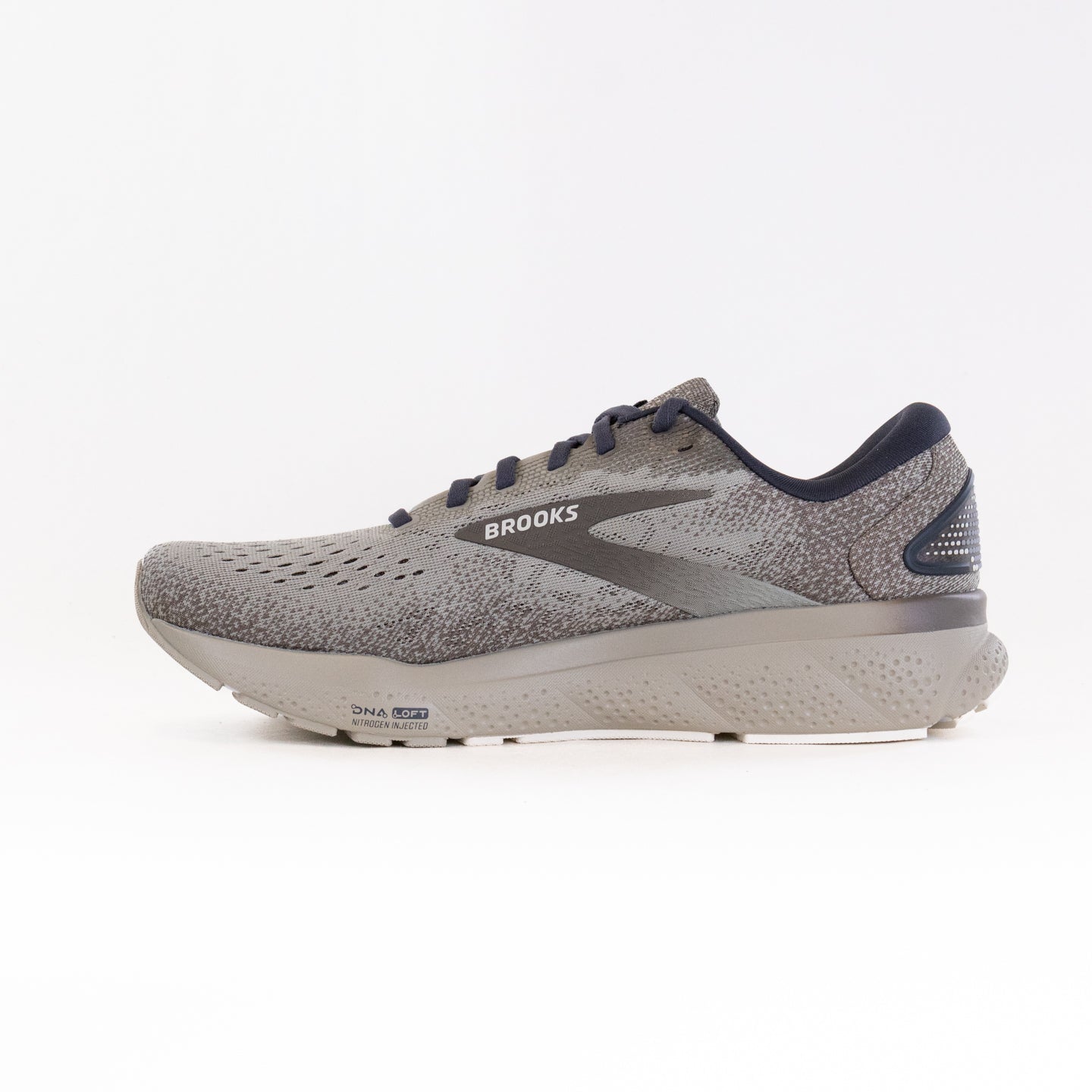 Brooks Men's Ghost 16 Running Shoes in London Fog, Falcon, and Coconut Colors