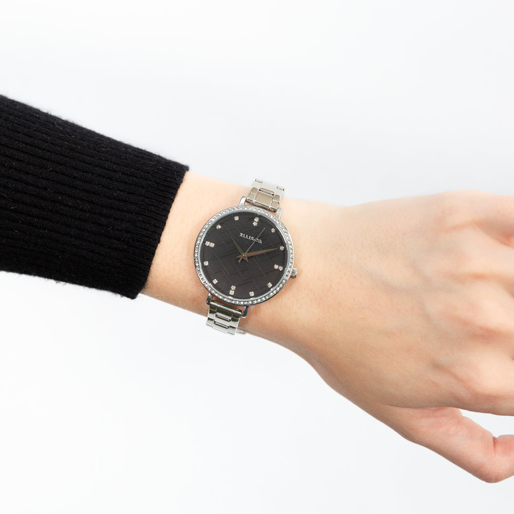 Ellis & Co Women's Crystal Dial Steel Watch - An Iconic Steel and Black Timepiece