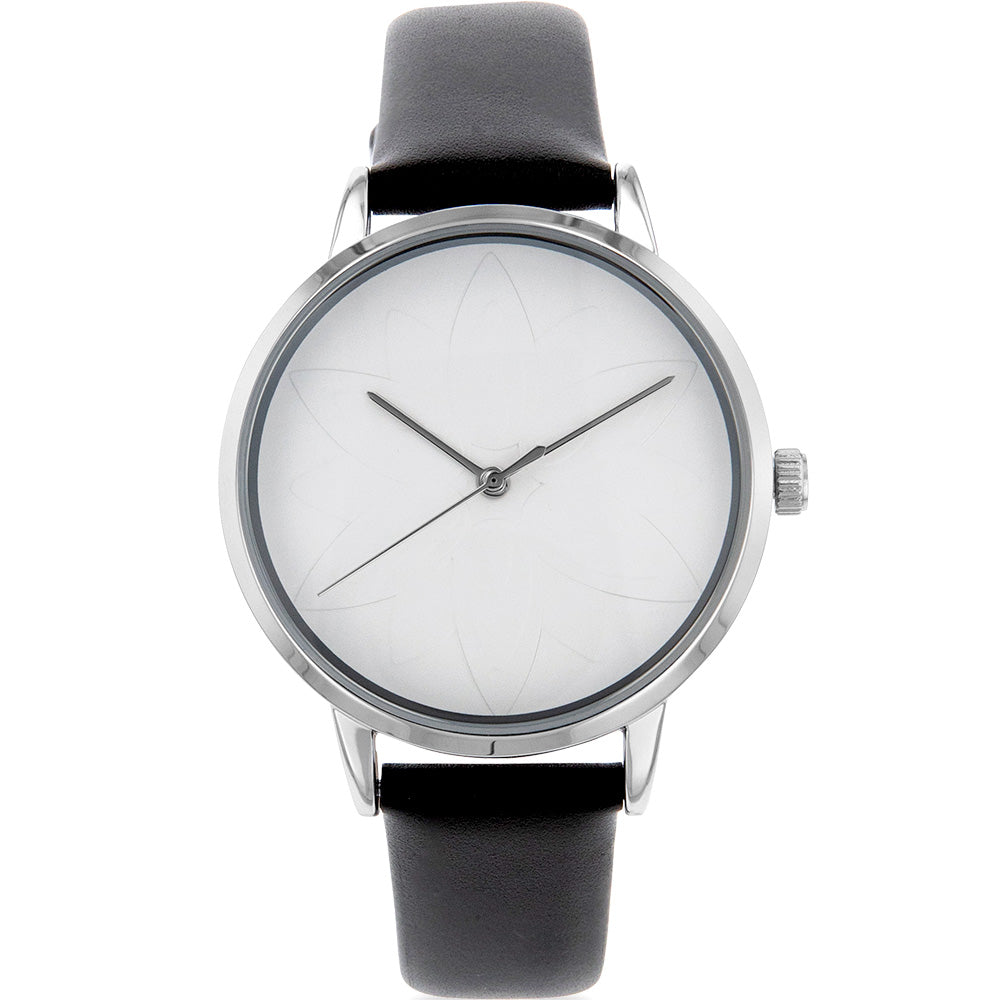 Ellis & Co Women's Elegant Black Leather Watch with Pattern Dial