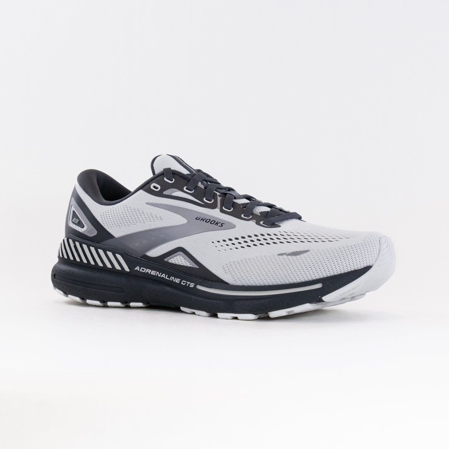 Men's Brooks Adrenaline GTS 23 Running Shoes in Oyster, Ebony, and Alloy Colors