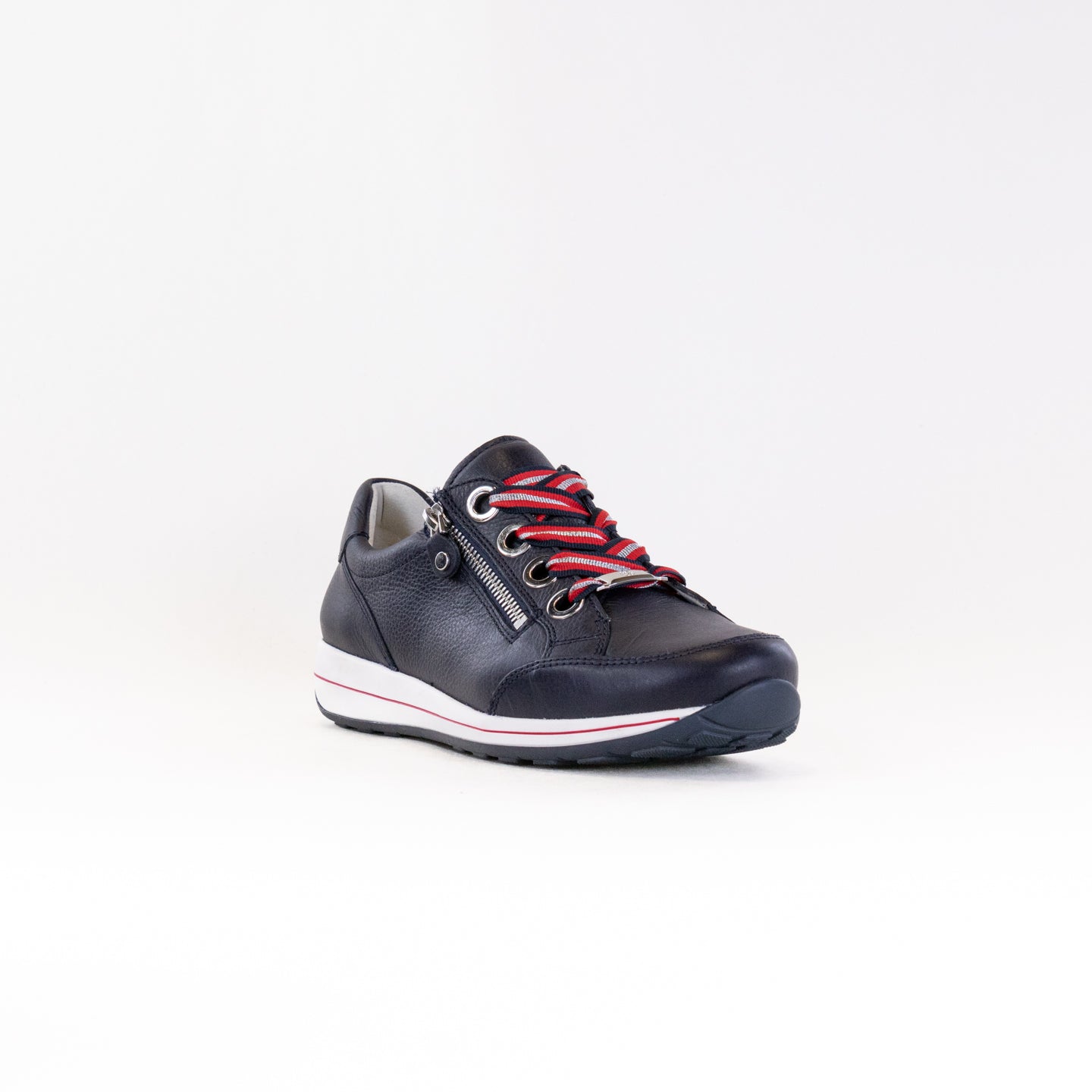 Women's Navy Leather Ara Ollie Side Zip and Lace-up Sports Sneakers