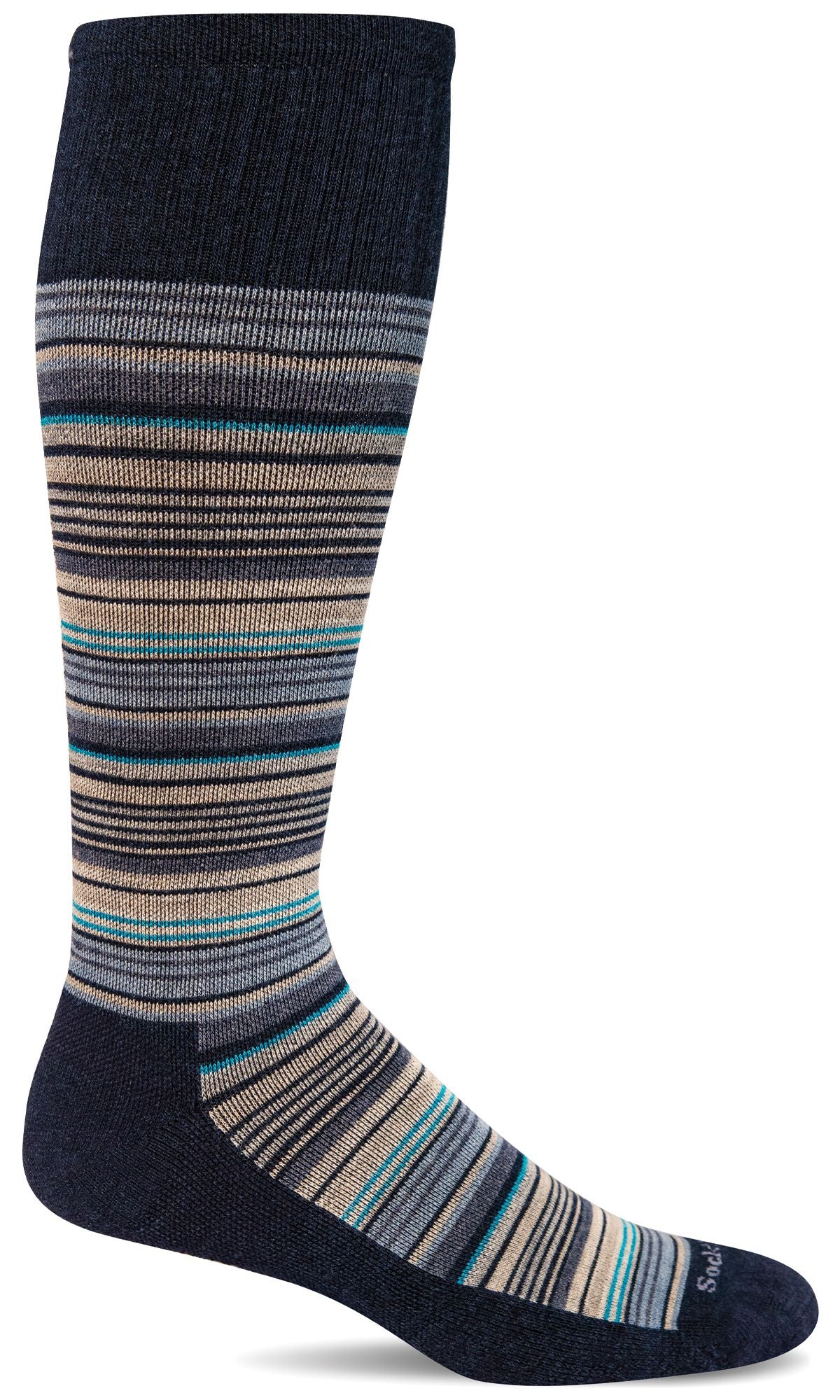 Sockwell Men's Moderate Graduated Compression Socks in Navy with Sunset Stripe Design
