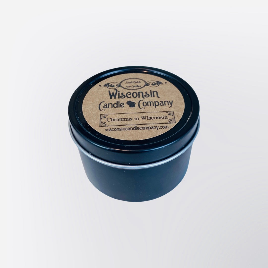 4 OZ Wisconsin Christmas-themed Tin Candle with Alpine Balsam Fragrance