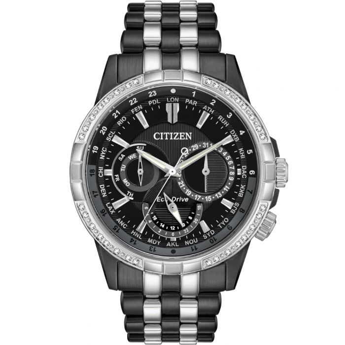 Eco-Drive Men's Stainless Steel Two-Tone Diamond-Set Wristwatch - Model BU2088-50E