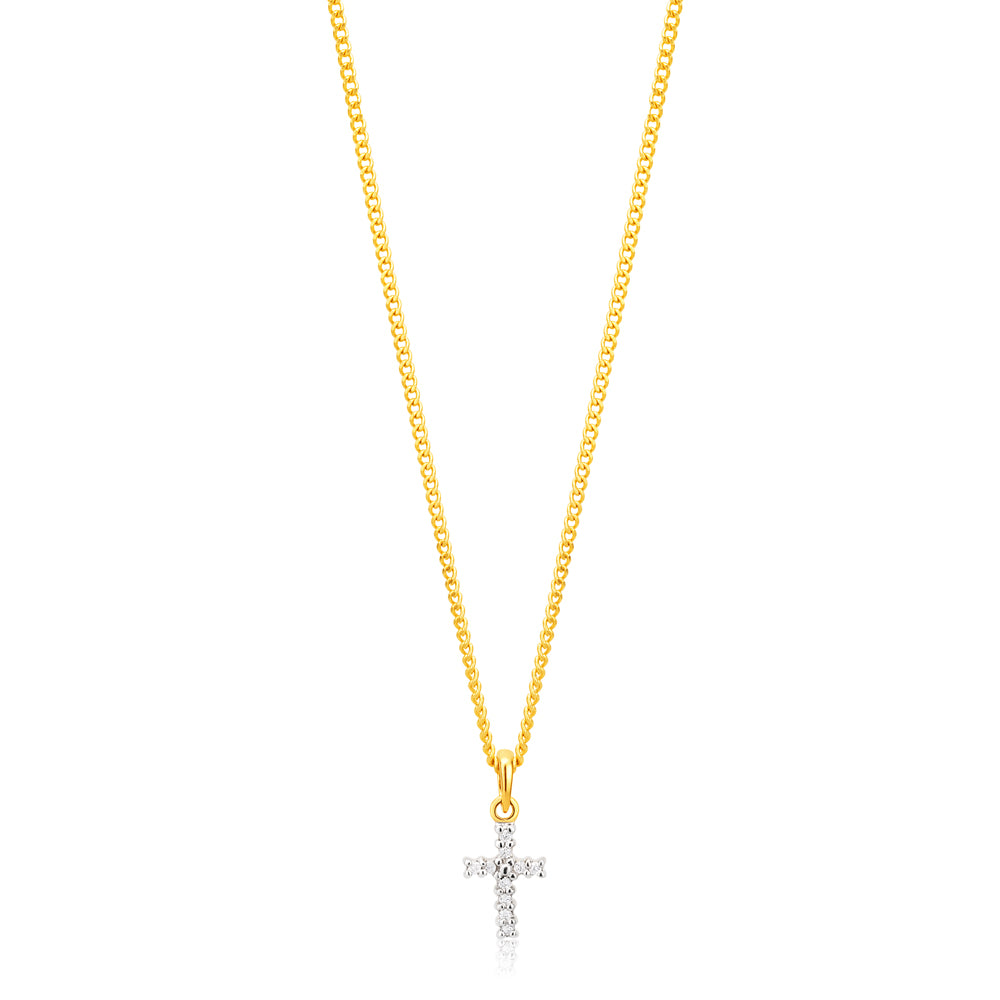 Stunning 9 Carat Yellow Gold Diamond-Embedded Cross Pendant for Jewelry Lovers