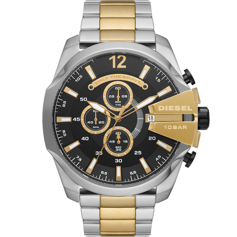 Diesel DZ4581 Mega Chief Men's Chronograph Watch with Two - Tone Gold and Stainless Steel Design