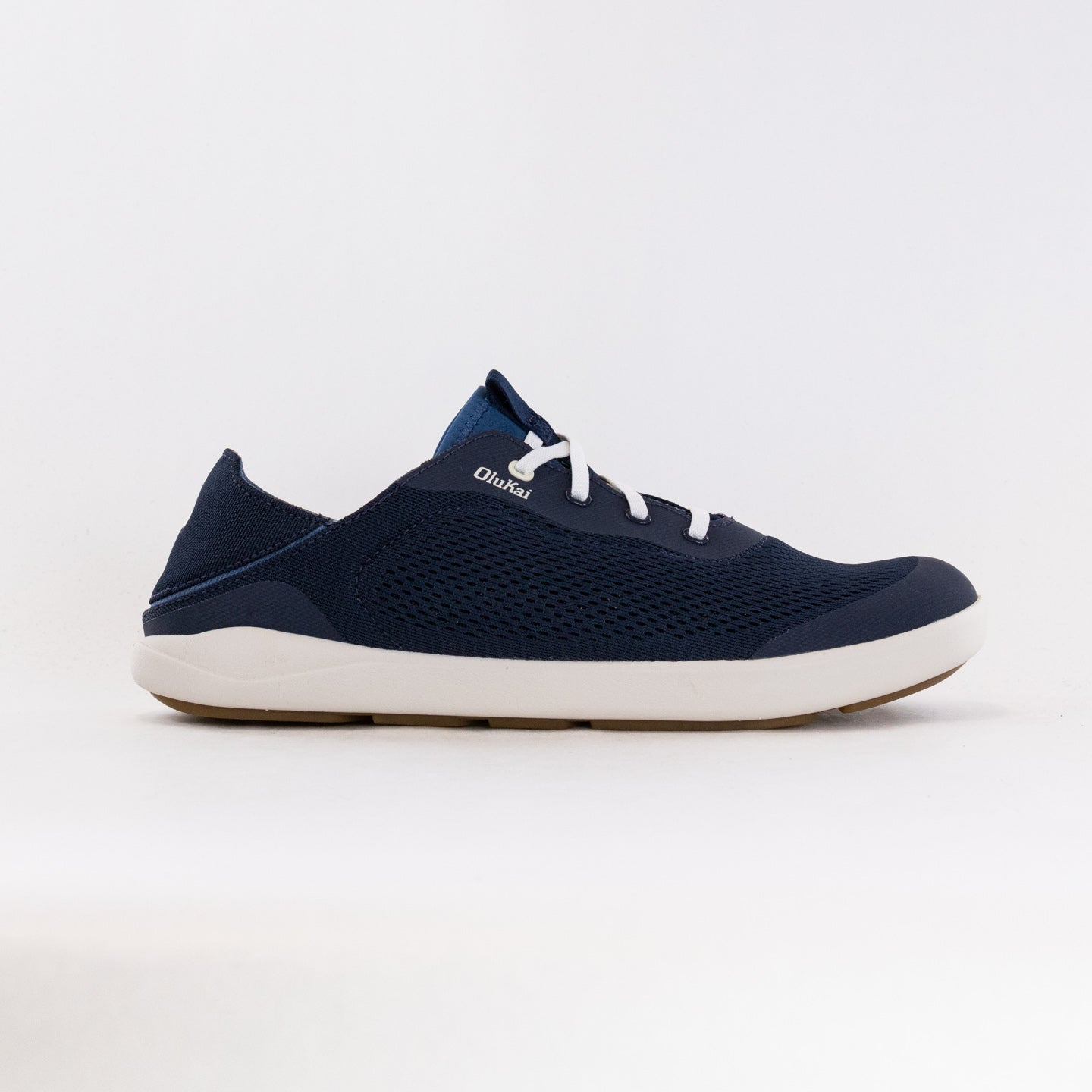 OluKai Men's Moku Pae Casual Boat Shoes in Trench Blue and Off-White Color Scheme