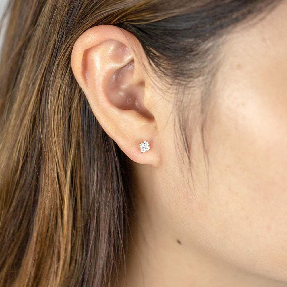 4mm Princess Style Stud Earrings Crafted from 9 Carat Yellow Gold with Cubic Zirconia Stones