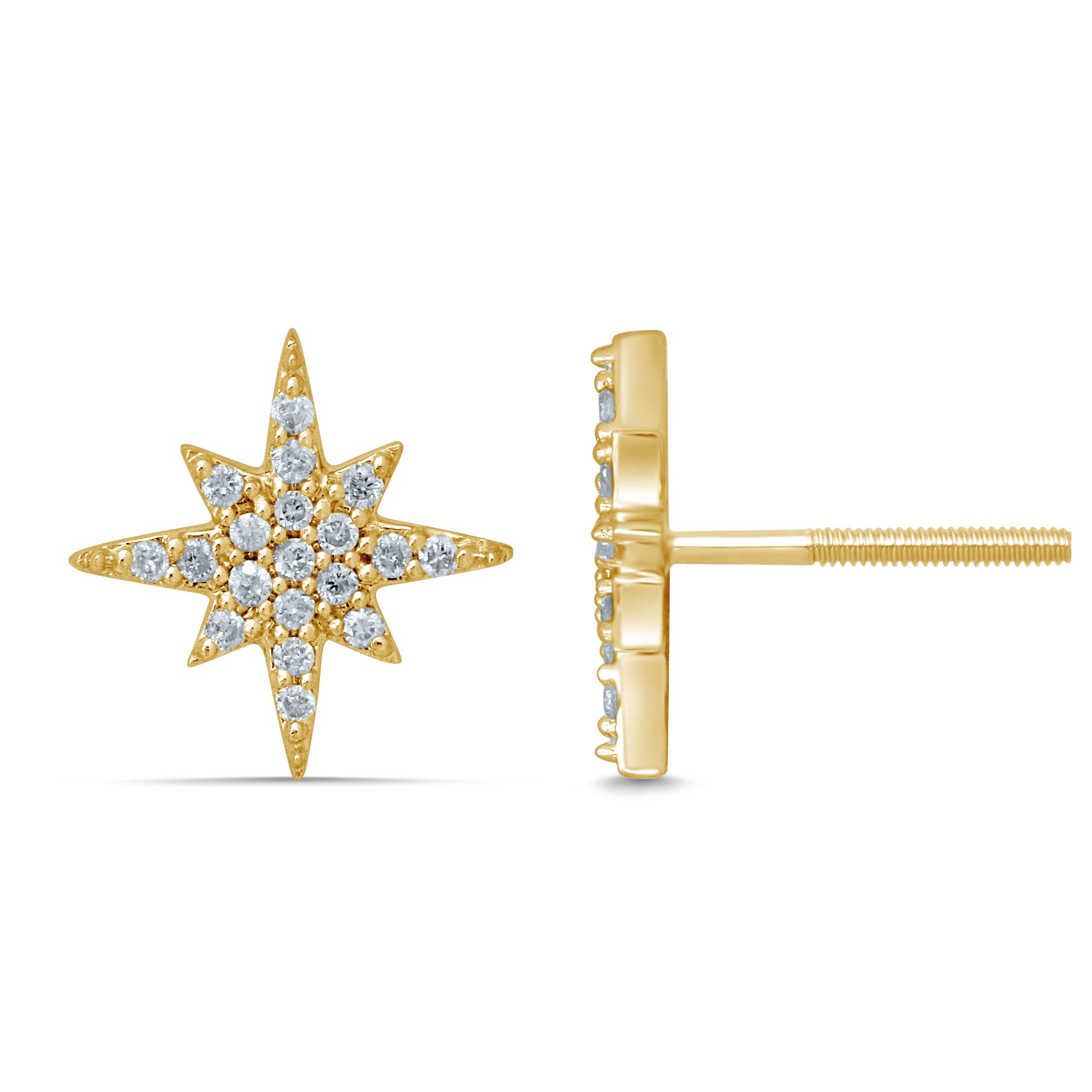 9ct Yellow Gold Stud Earrings Featuring a Starburst Design with 38 Brilliant Diamonds