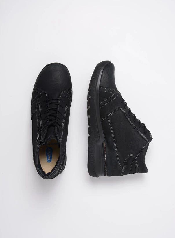 Wolky Women's Black Nubuck Leather Ankle-High Lace-up Shoes - Why Model