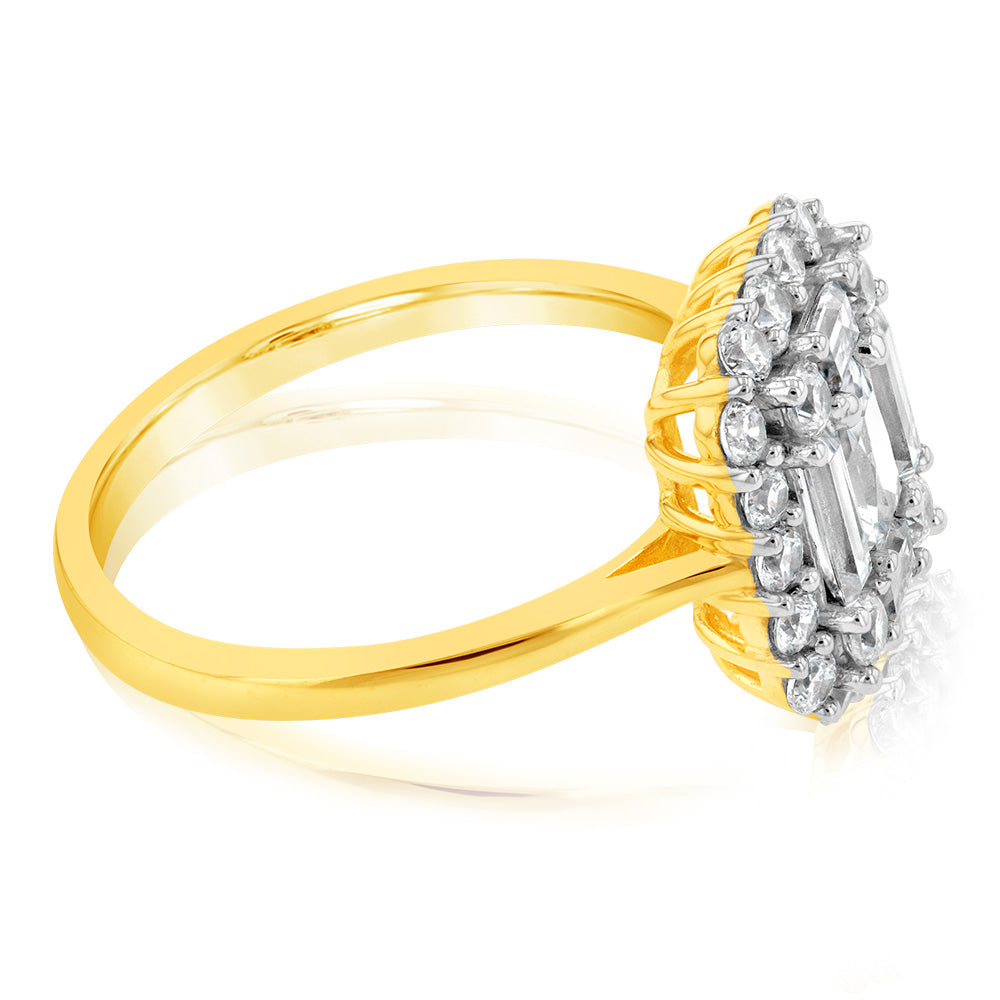 Exquisite 9ct Yellow Gold Ring with Rectangle Cubic Zirconia Stones