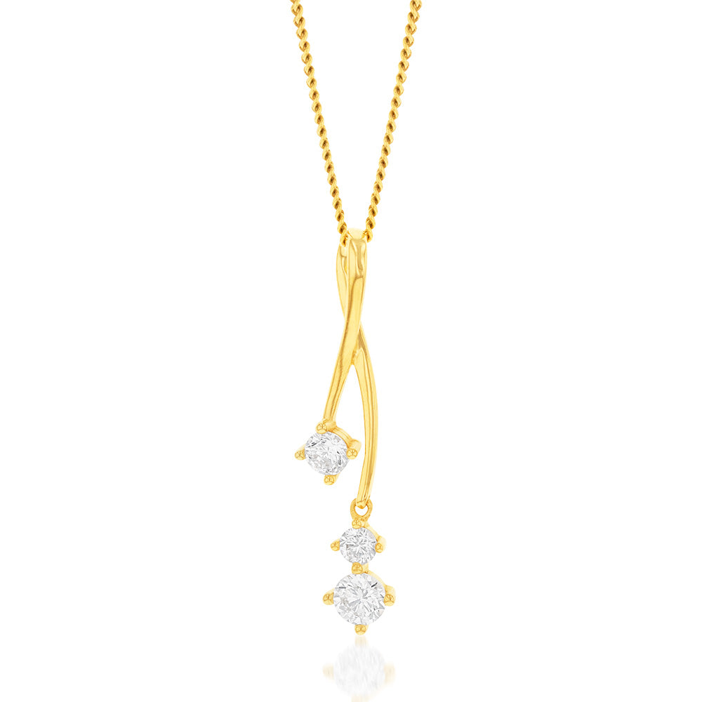 Exquisite 9 Carat Yellow Gold Cubic Zirconia Twisted Slider Pendant for a Fashion Statement