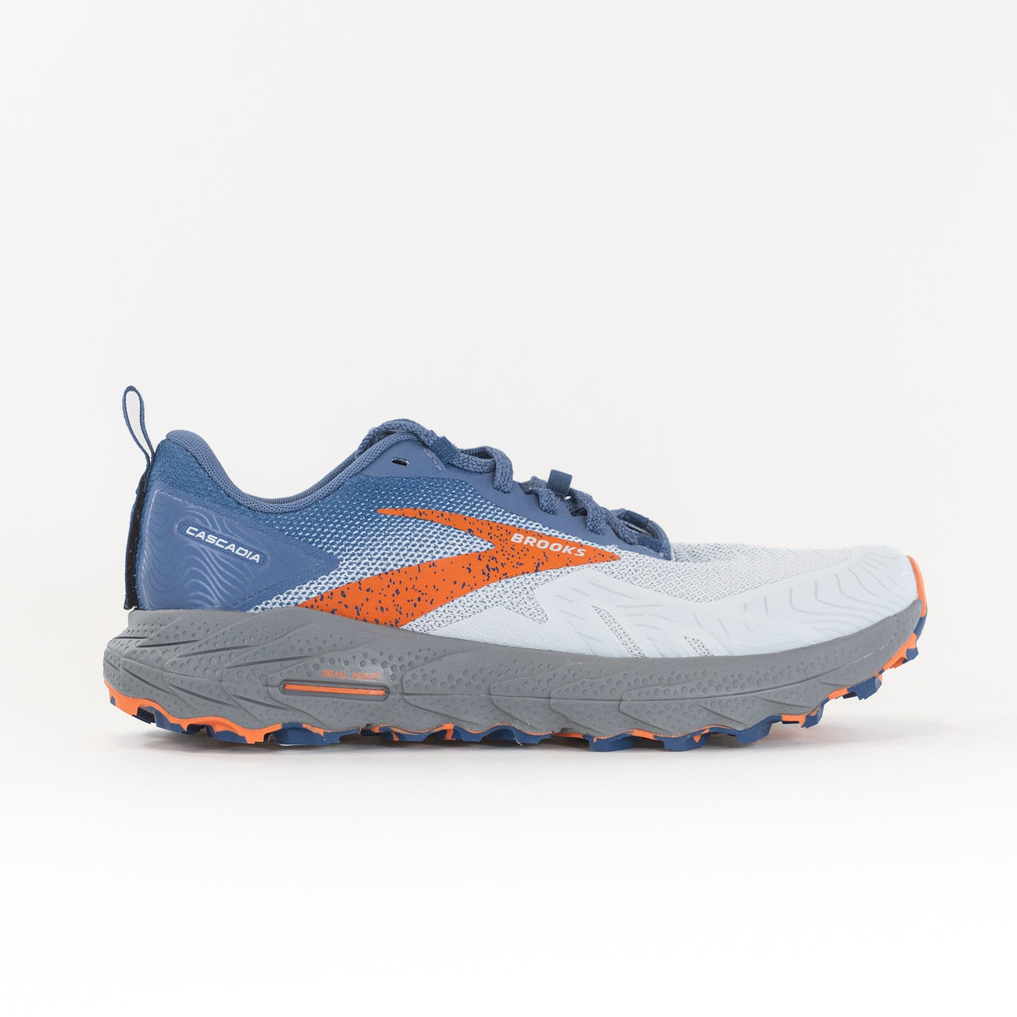 Men's Brooks Cascadia 17 Trail Running Shoes in Blue, Navy, and Firecracker Colors