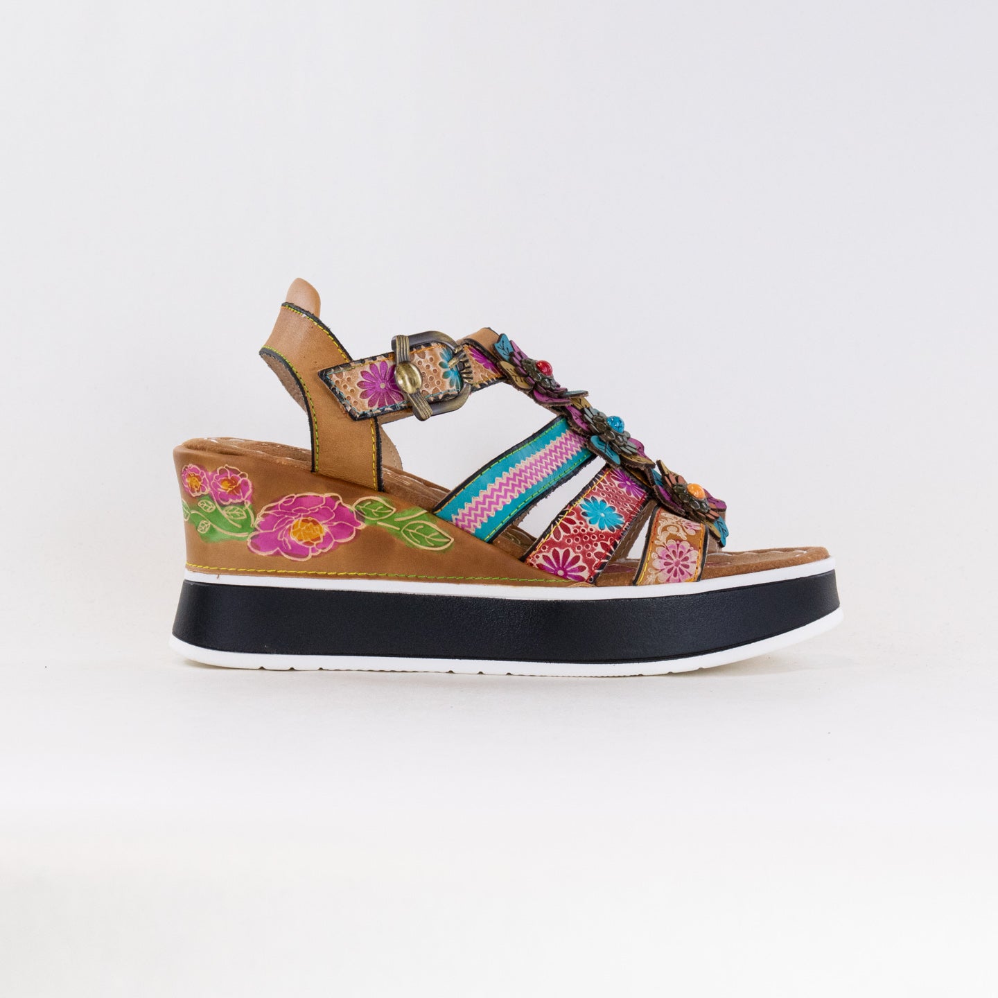 L'Artiste Women's Floral Bloom Tan Multi Hand - Painted Versatile Sandals