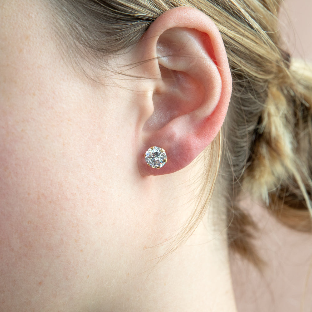 8mm 9ct Yellow Gold 6 Claw Stud Earrings with Sparkling Cubic Zirconia