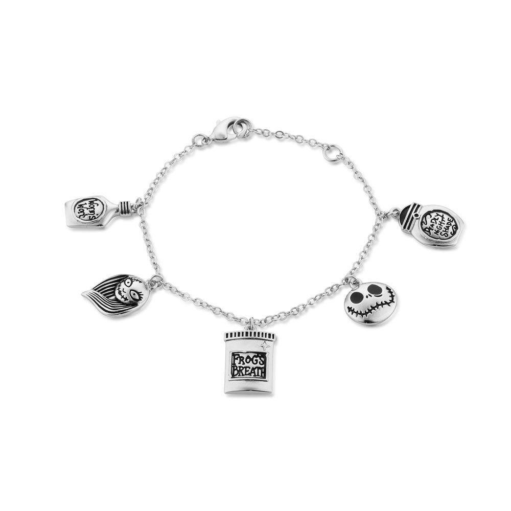 Disney Jack & Sally Themed White Gold Plated Spell Charm Fashionable 19cm Bracelet for Nightmare Before Christmas Fans