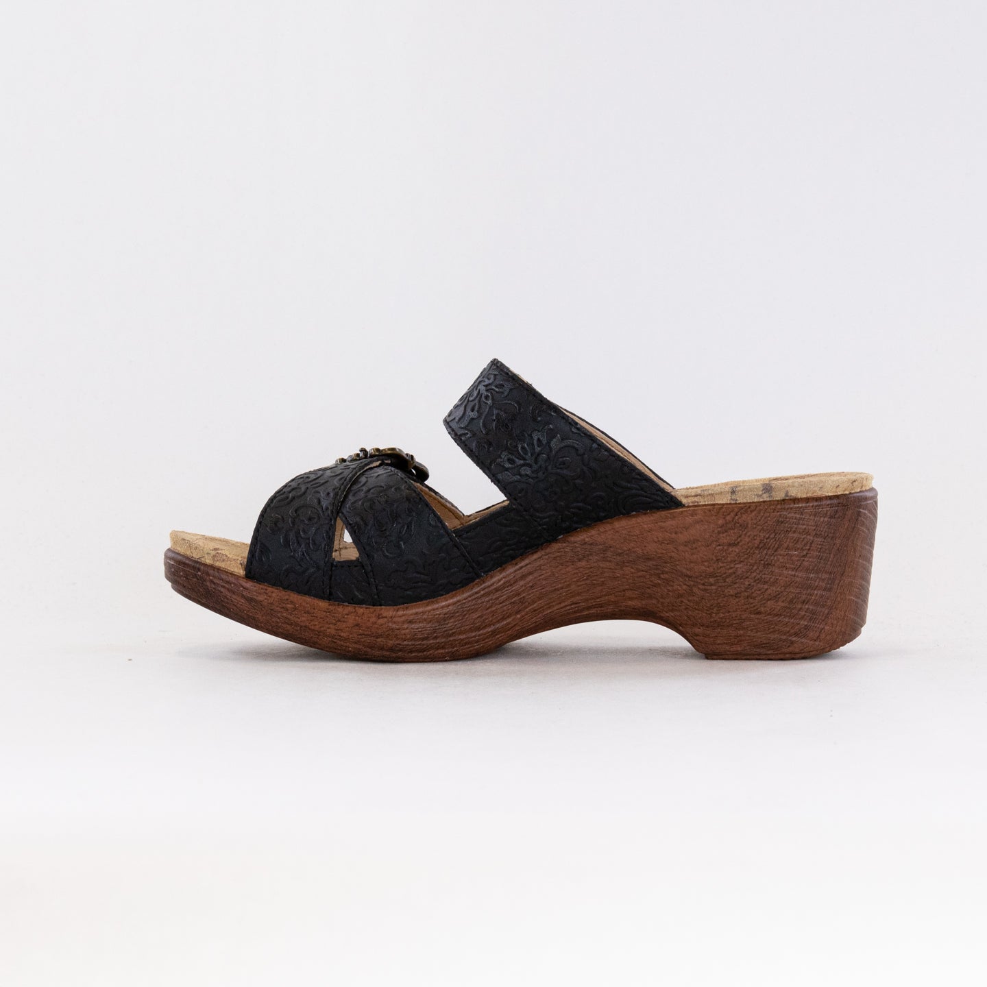Women's Alegria Sierra Slip - Resistant Lightweight Wood - Look Wedge Leather Sandal with Go For Broke Design