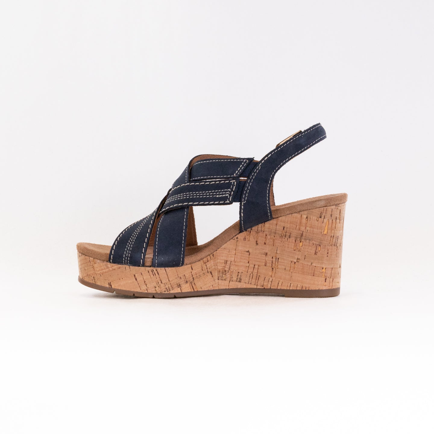 Clarks Women's Navy Nubuck Sabina Sling Comfortable Wedge Sandals