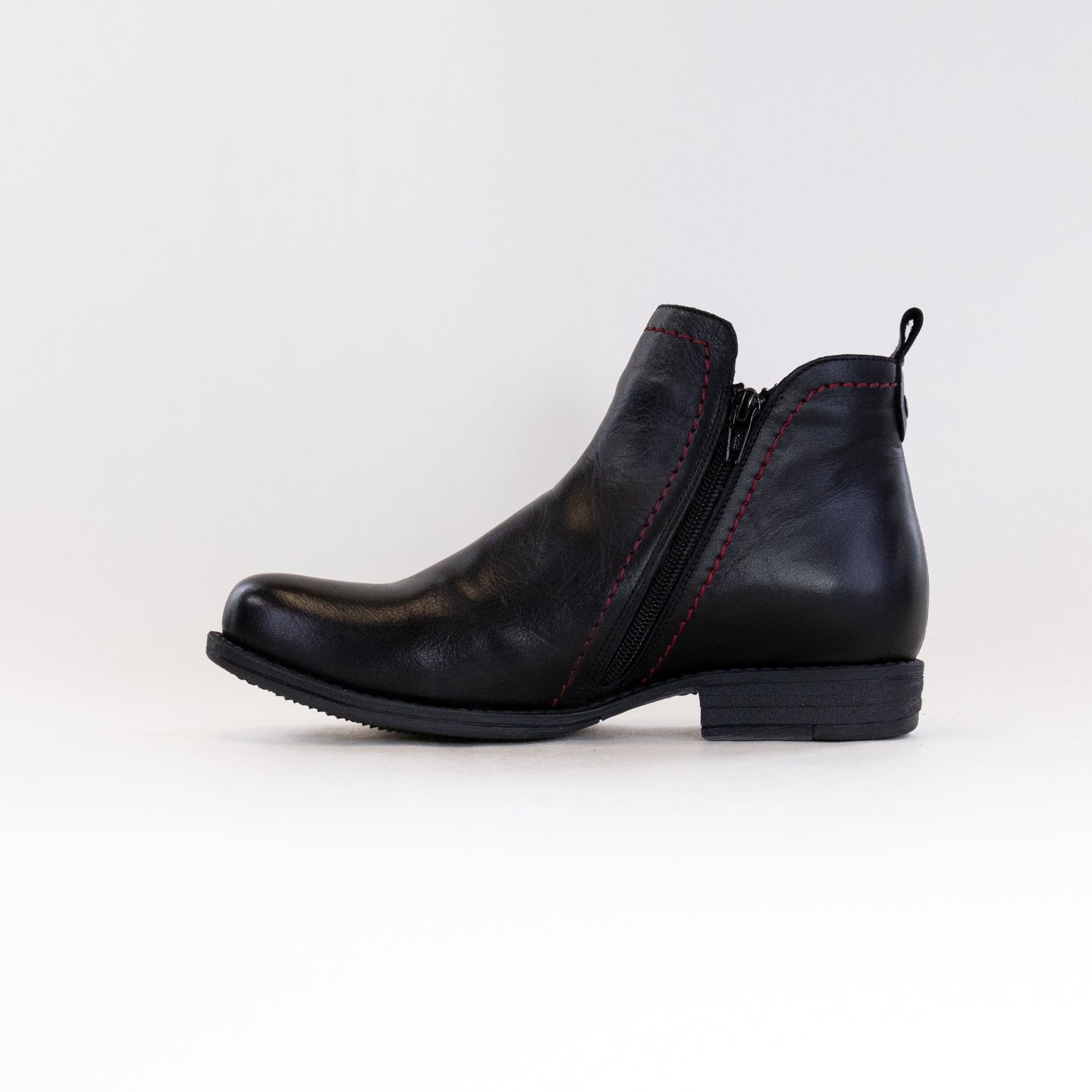 Spring Step Women's Oziel Black Leather Booties with Decorative Studded Zipper