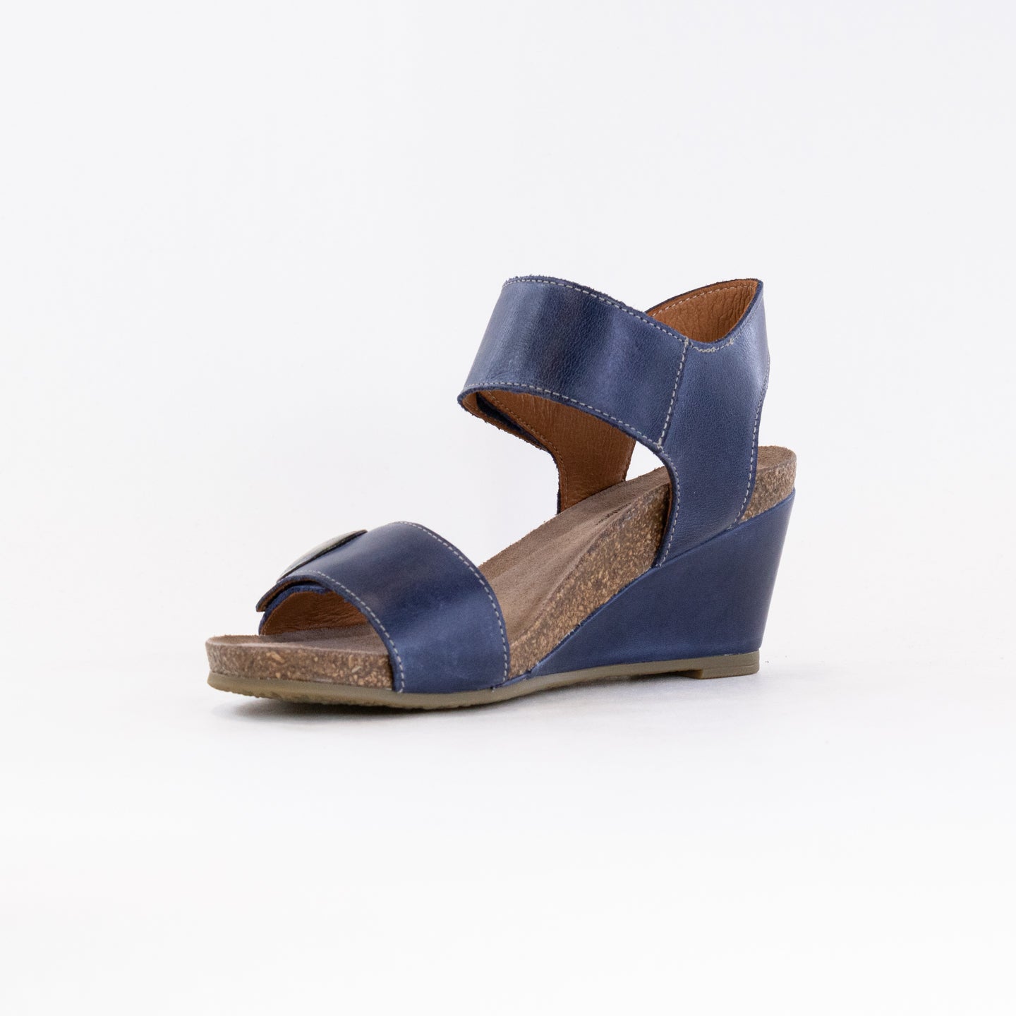 Women's Dark Blue Taos Carousel 3 Fine Italian Leather Wedge Sandals