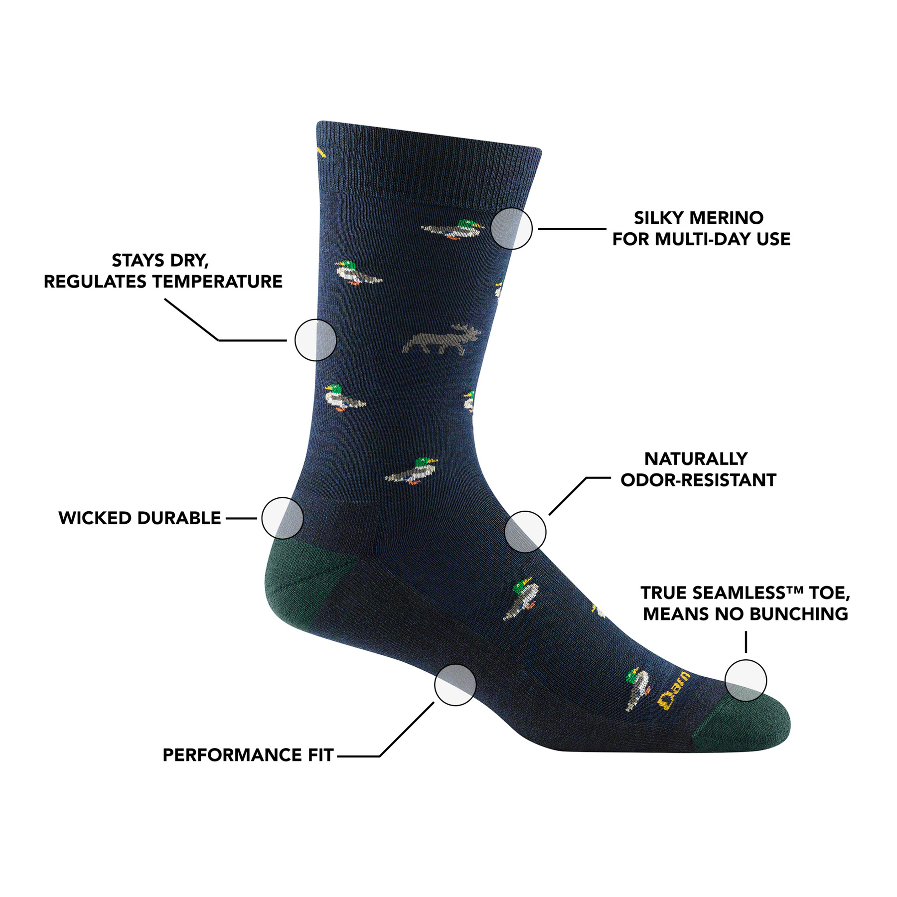 Darn Tough Men's Lightweight Lifestyle Crew Socks Inspired by the Duck Duck Moose Concept