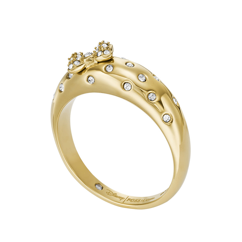100th Disney Anniversary - Exquisite Disney Minnie Mouse Gold - Coated Stainless Steel Glass Crystal Bow - Shaped Domed Finger Ring