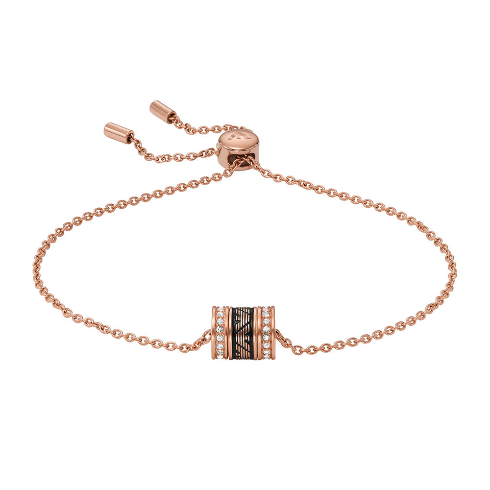Emporio Armani Stylish Rose Gold - Coated Stainless Steel Bracelet with Black Lacquer Elements