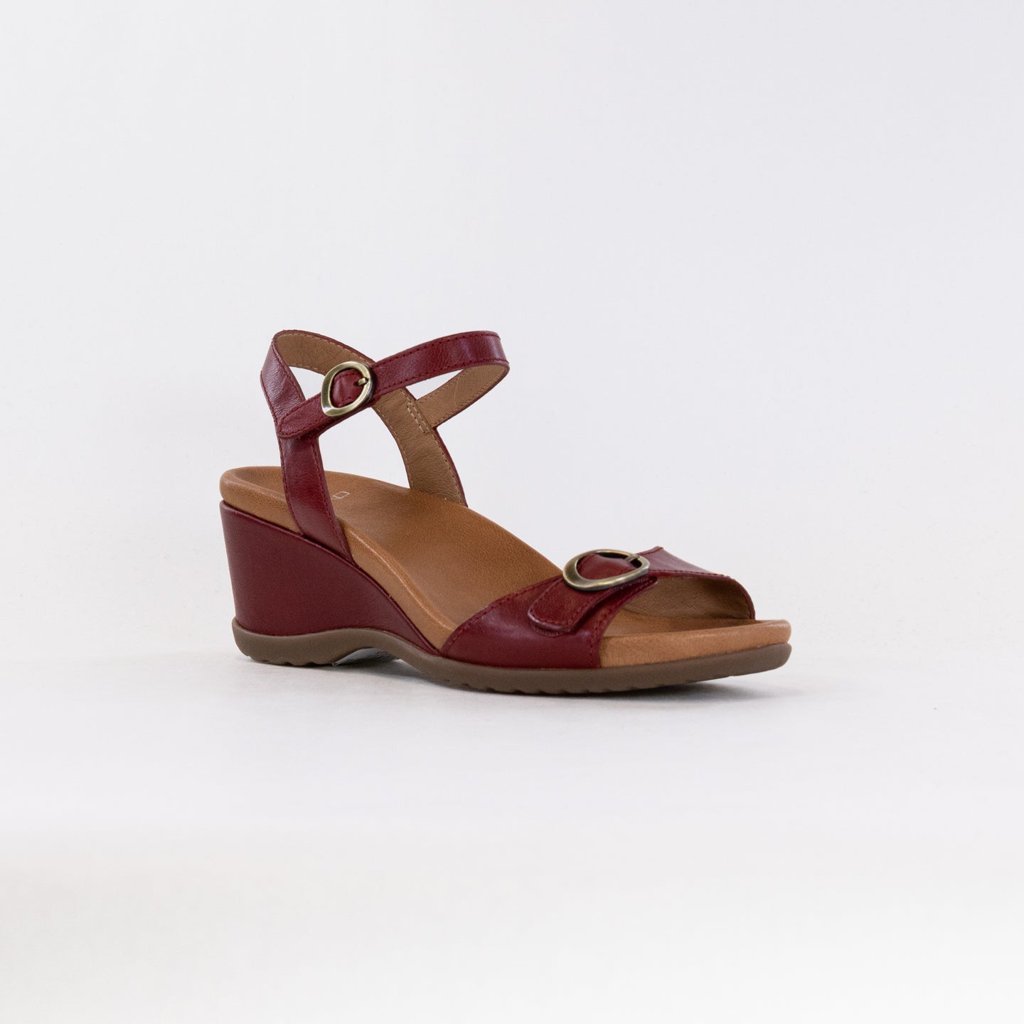 Dansko Women's Arielle Wedge Sandals in Red Glazed Kid Leather