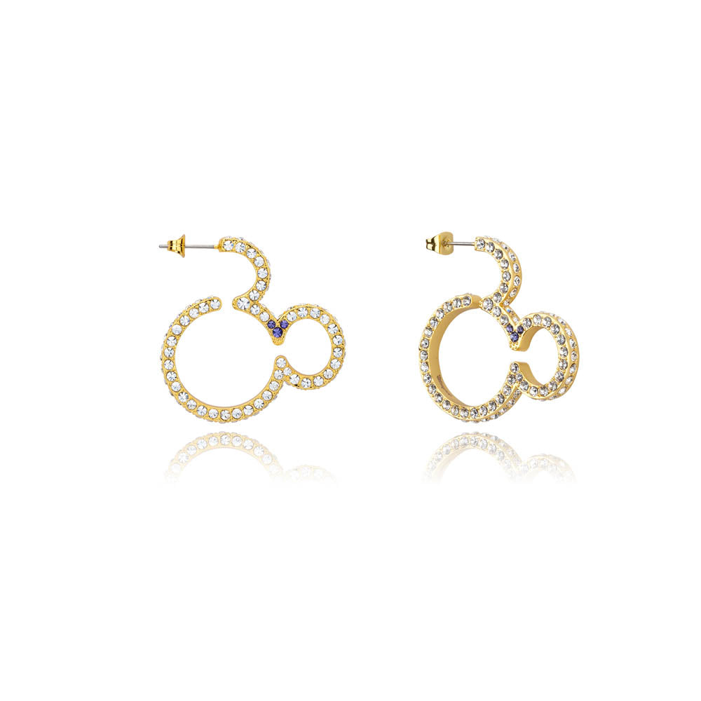 Gorgeous Disney Mickey Mouse Clear & Purple Crystal Hoop Earrings in 14k Yellow Gold Plating