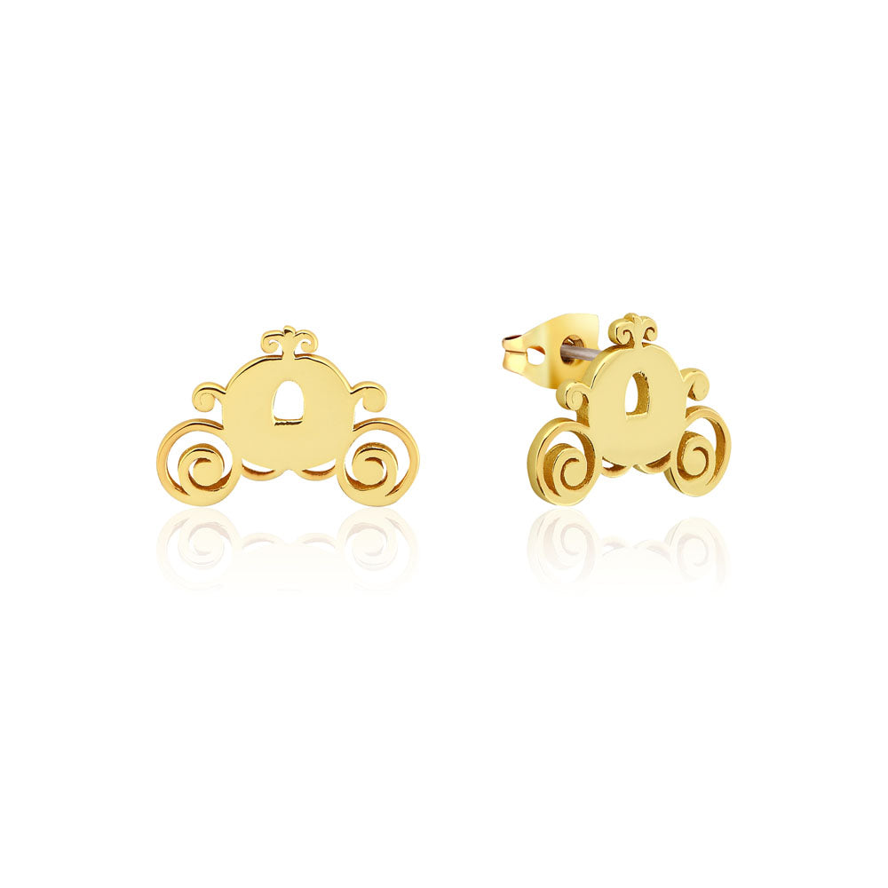 Disney Princess Cinderella Inspired Gold Coated Pumpkin Carriage Design Stud Earrings for Women