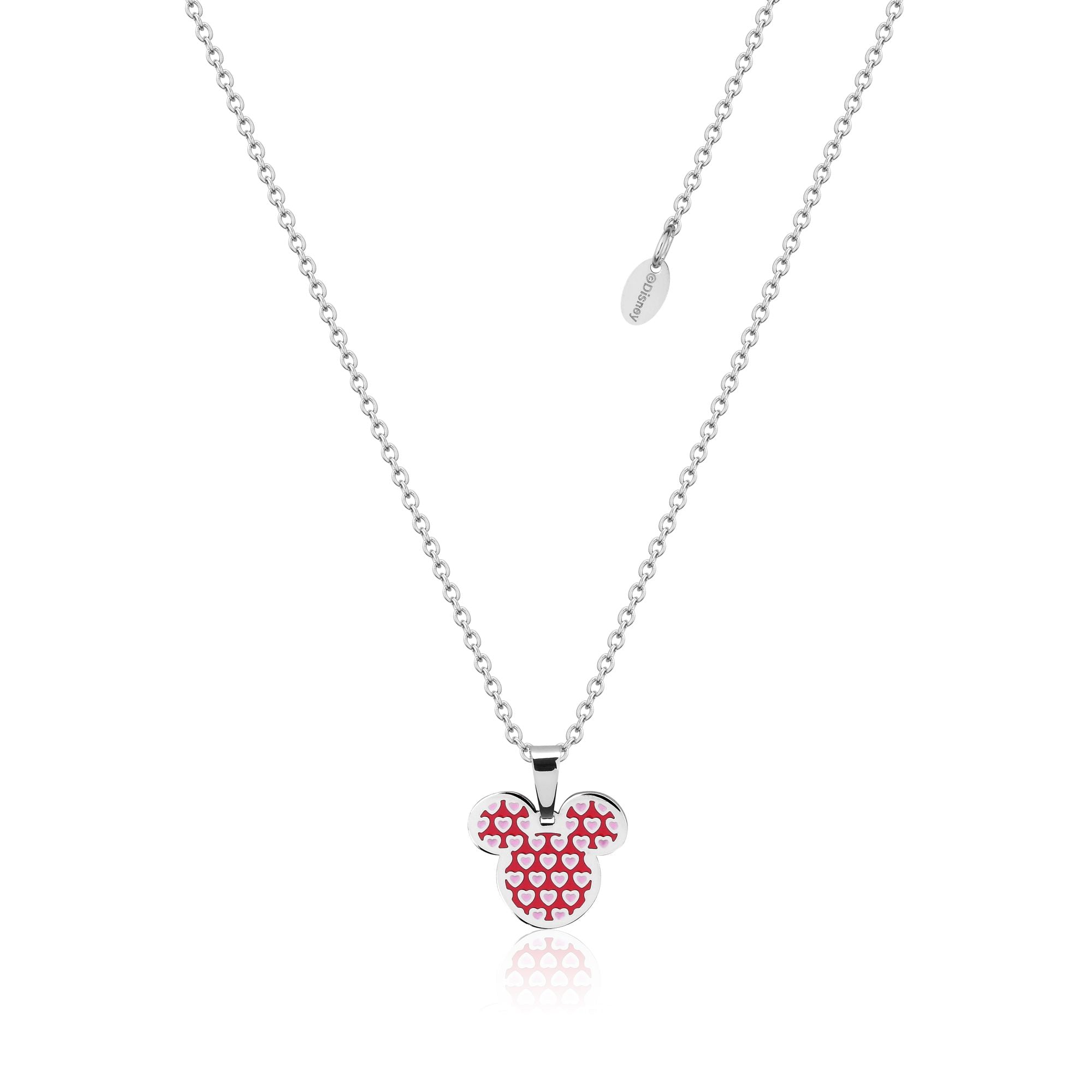 Disney Branded 47cm Stainless Steel Minnie Mouse Pink Heart Decorated Pendant Necklace on Chain