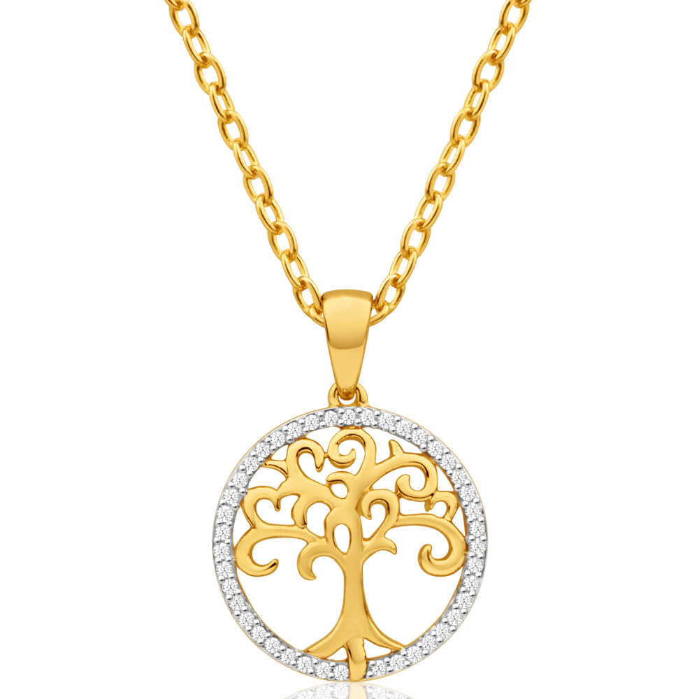 Stunning 9 Carat Yellow Gold Diamond Pendant Jewelry Set Adorned with 50 Sparkling Brilliant Diamonds