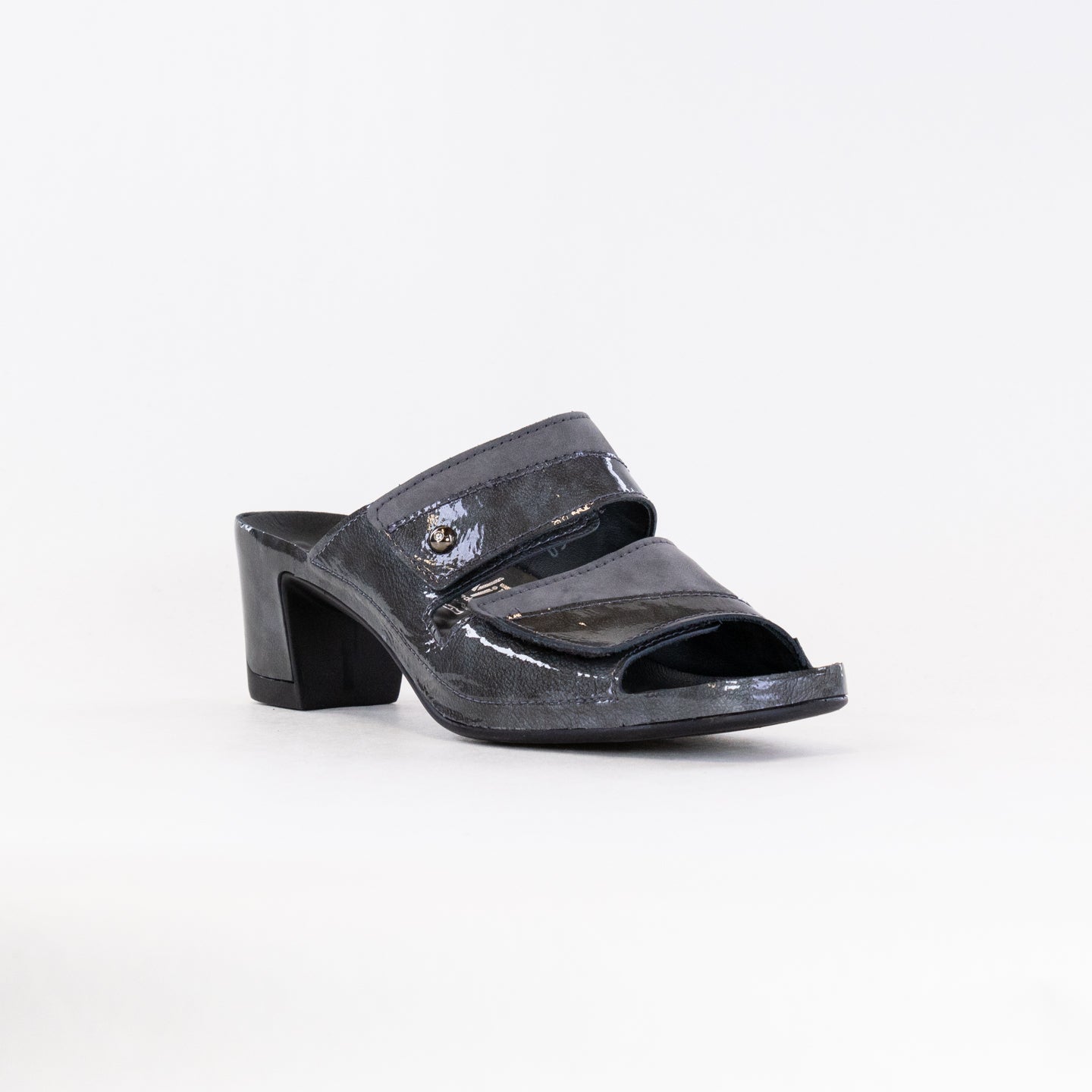 Vital Joy Women's Mule Sandals in Apache Grey Nubuck and Patent Leather Style