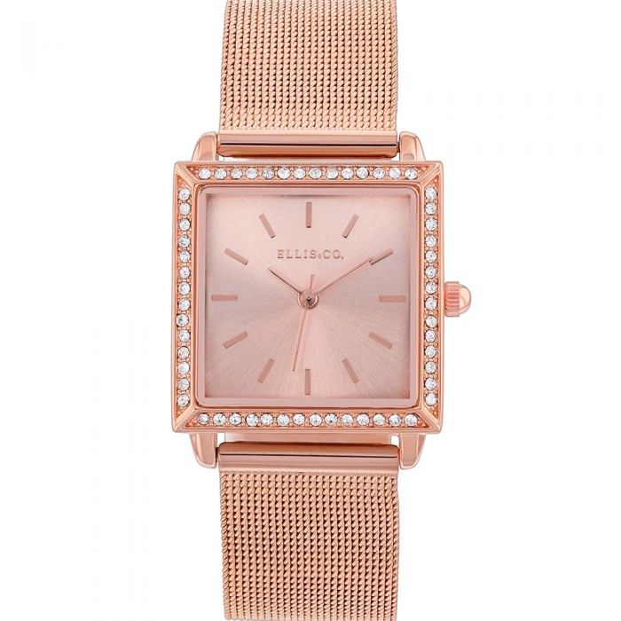 Ellis & Co Jayde Women's Luxury Rose Dial Watch with Stainless Steel Mesh Strap