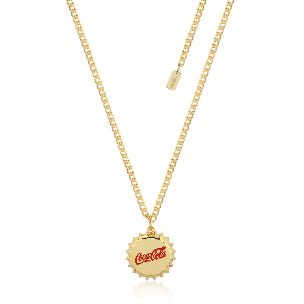 Disney Branded Gold-Toned Stainless Steel Coca Cola Bottle Cap Decorated 50+5cm Flat Curb Chain Jewelry