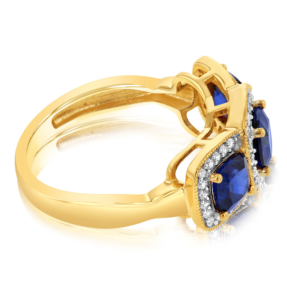 Exquisite 9ct Yellow Gold Ring with Cubic Zirconia and Lab - Created Blue Sapphire for Women's Jewelry Collection