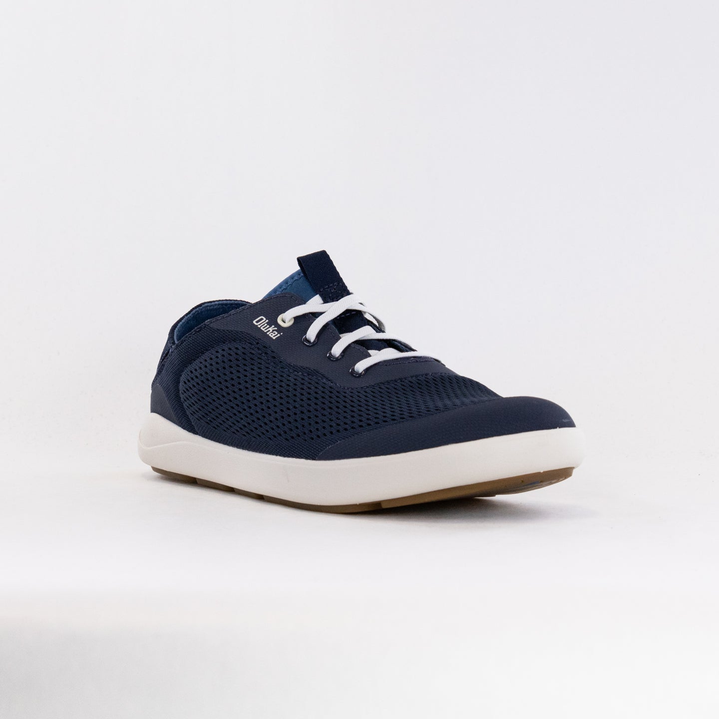 OluKai Men's Moku Pae Casual Boat Shoes in Trench Blue and Off-White Color Scheme