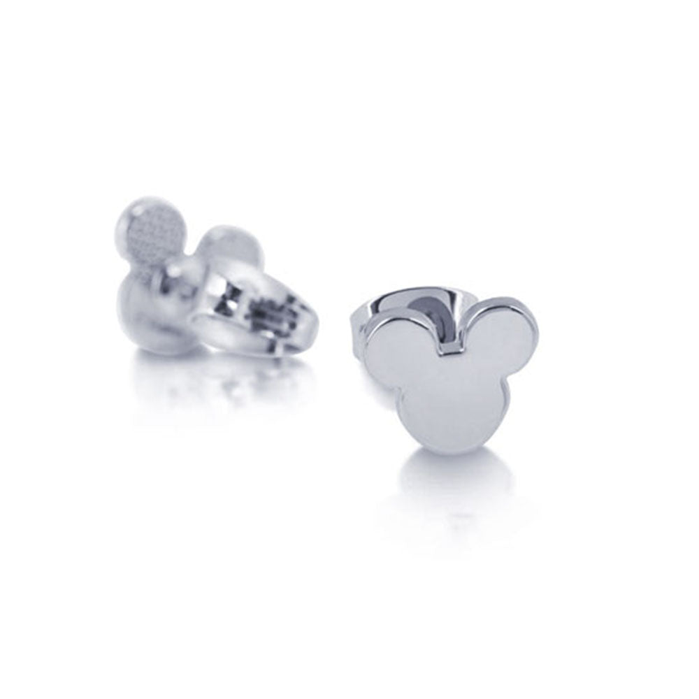 14k White Gold Plated Disney Mickey Mouse Stud Earrings with High Shine