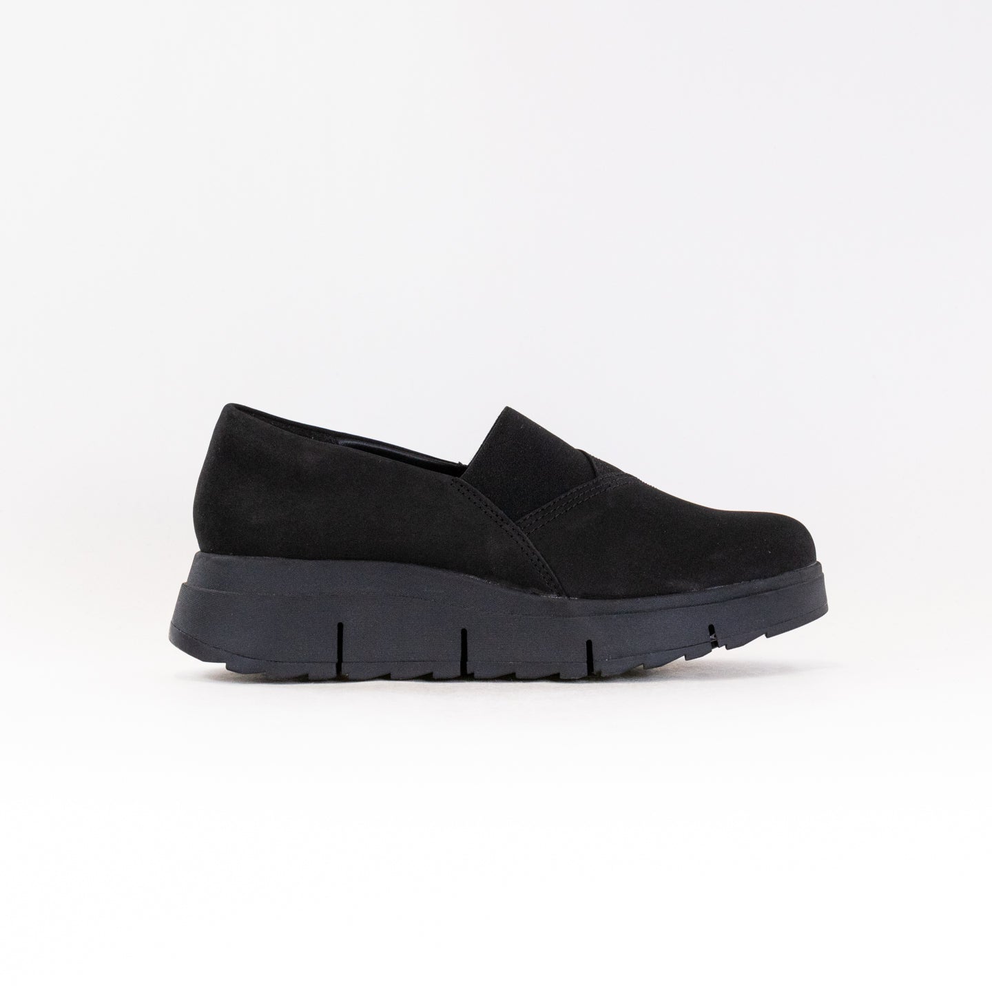 Women's Clark's Loriini West Black Slip-on Shoes with Chunky Wedge Heel
