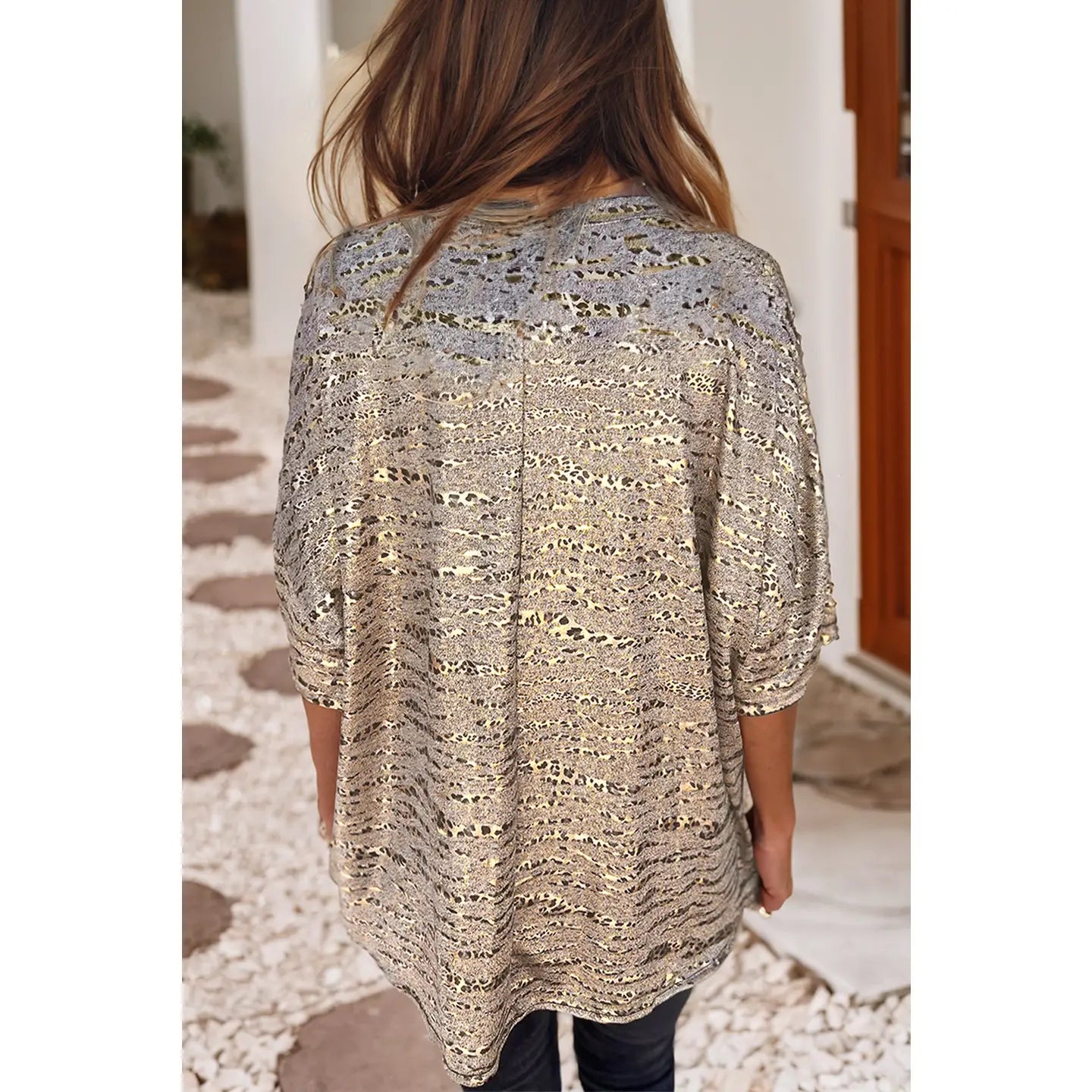 LITLLE DAISY CLOSET Women's Casual Leopard Print Half Sleeve V Neck Loose Fitting T-Shirt for Daily Wear