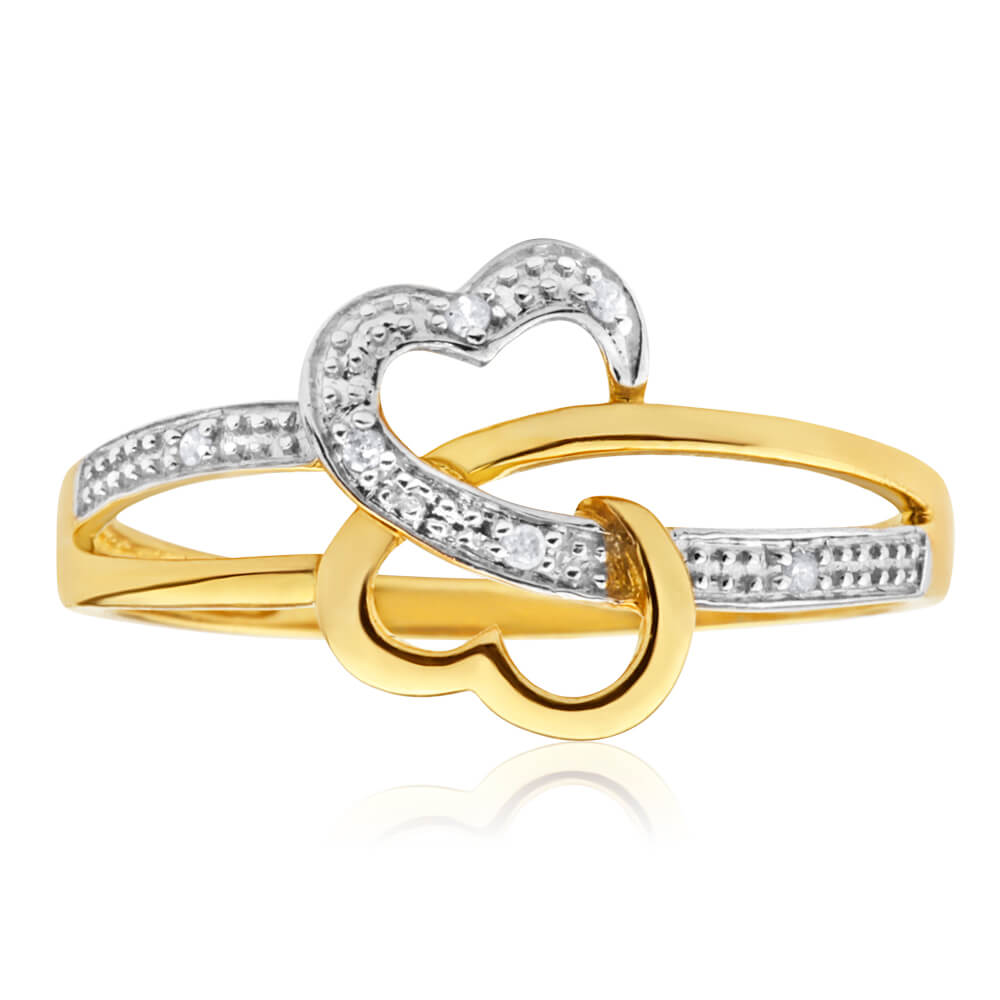 Exquisite 9ct Yellow Gold Engagement Dress Ring Set Adorned With 6 Round Brilliant-Cut Diamonds