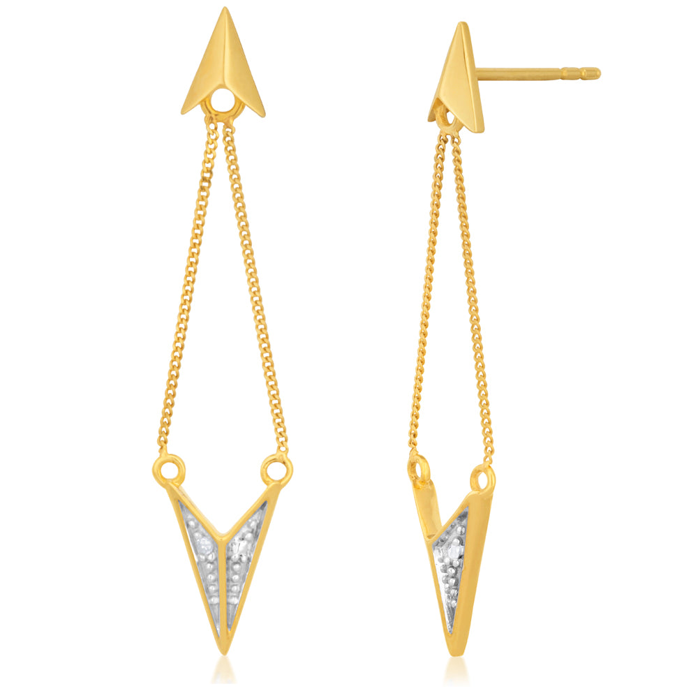 Stunning 9ct Yellow Gold Drop Earrings Adorned with 2 Sparkling Brilliant Diamonds