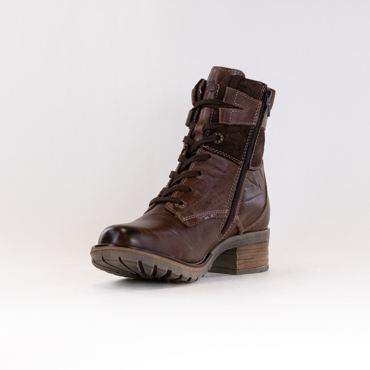 Women's Dromedaris Kara Chocolate Print Short Padded Lace - Up Boots
