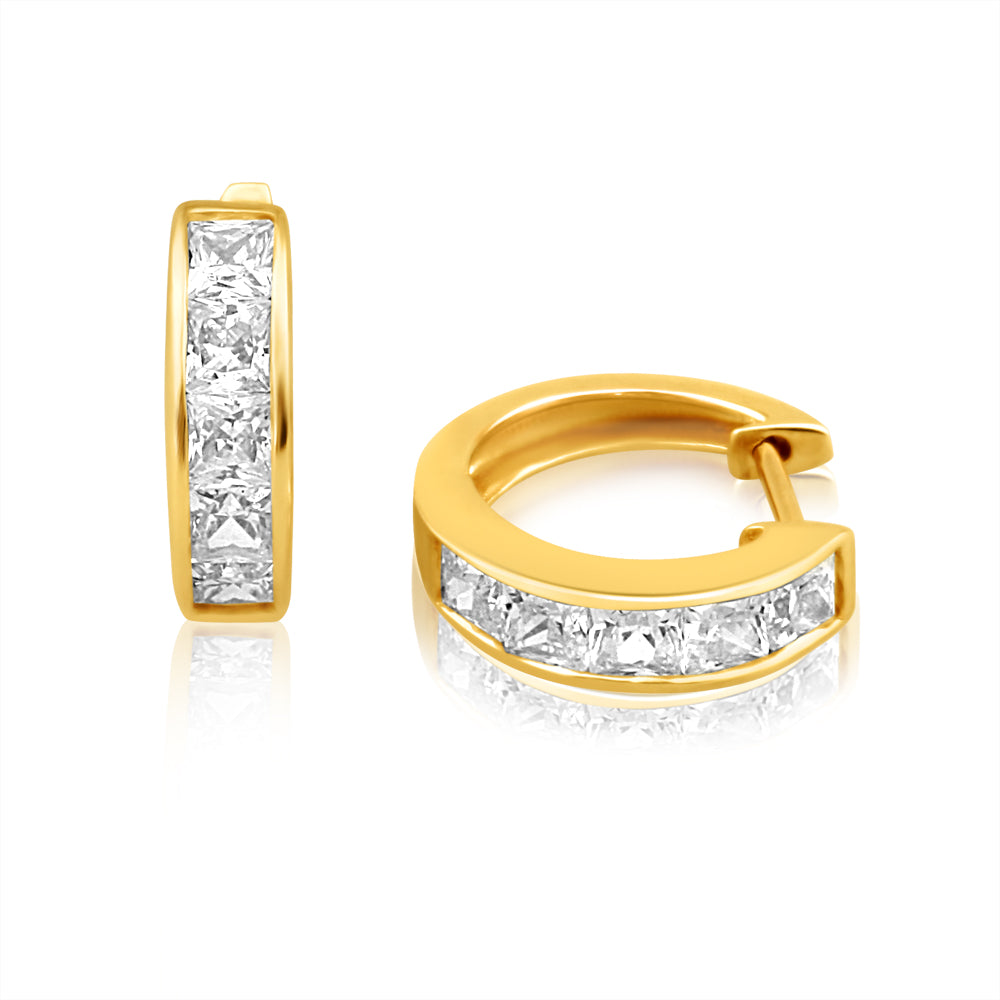 9ct Yellow Gold Hoop Earrings with Channel Set Cubic Zirconia Gemstones