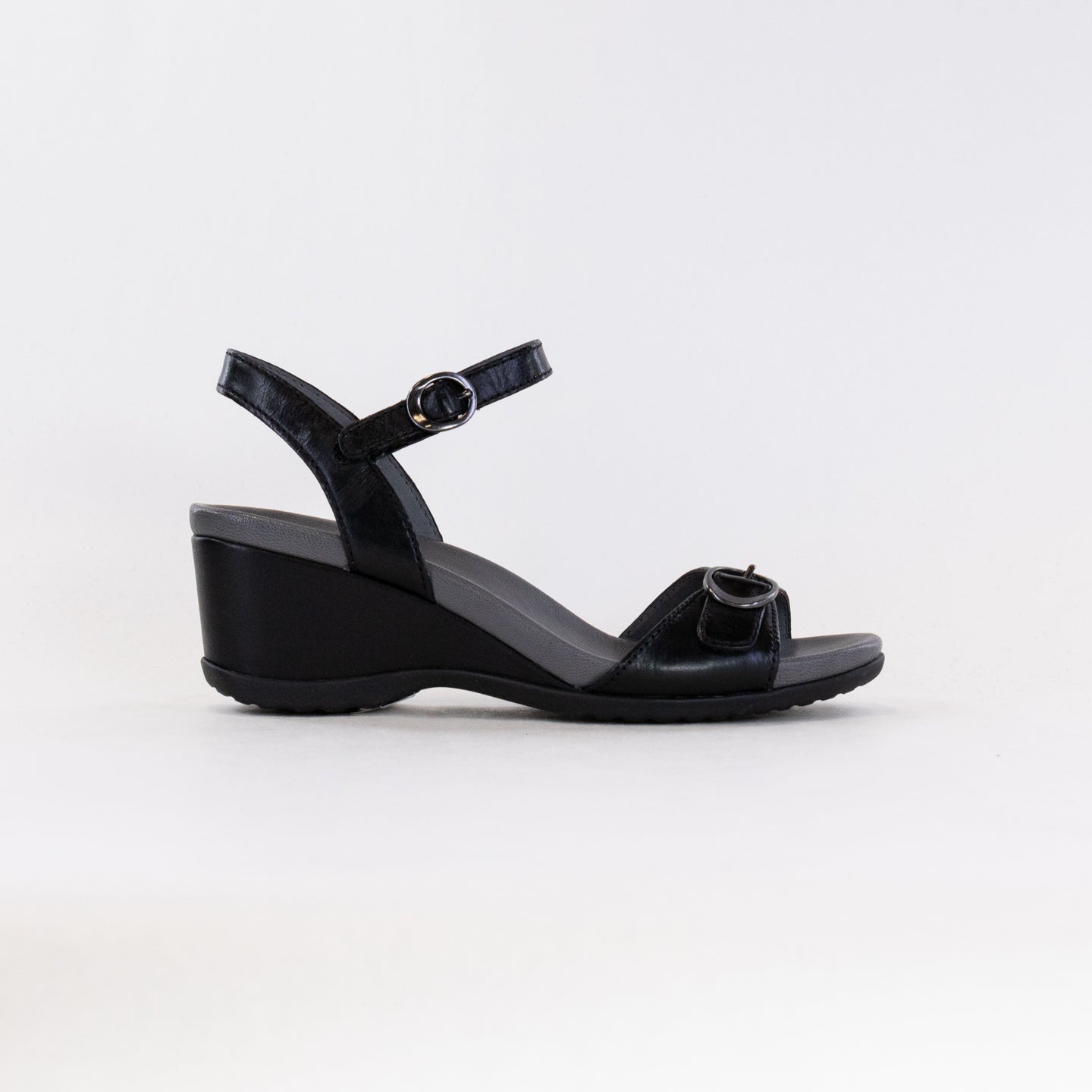 Dansko Women's Arielle - Stylish Black Glazed Kid Leather Wedges
